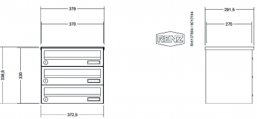RENZ Briefkastenanlage Aufputz Basic B, Kastenformat 370x110x270mm, 3-teilig